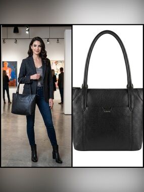 Lodis Black Pebbled Leather Tote with Top Handles Old Money Work Handbag 15x14x4